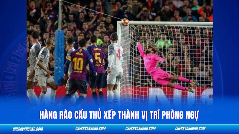 Hàng rào cầu thủ xếp thành vị trí phòng ngự